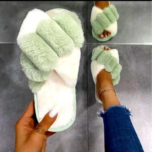 Green n White Cozy Slippers